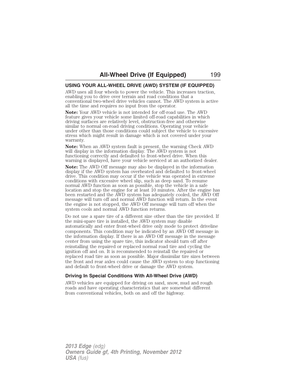 All-wheel drive (if equipped), All wheel drive, All-wheel drive (if equipped) 199 | FORD 2013 Edge v.4 User Manual | Page 200 / 533