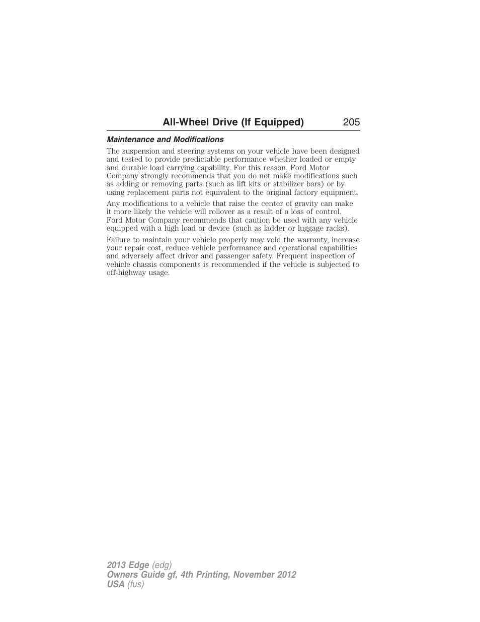 Maintenance and modifications | FORD 2013 Edge v.4 User Manual | Page 206 / 533