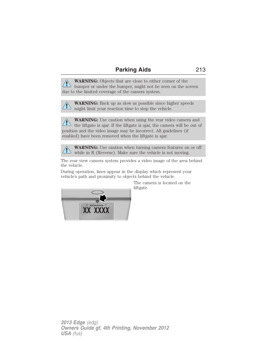 Parking aids 213 | FORD 2013 Edge v.4 User Manual | Page 214 / 533