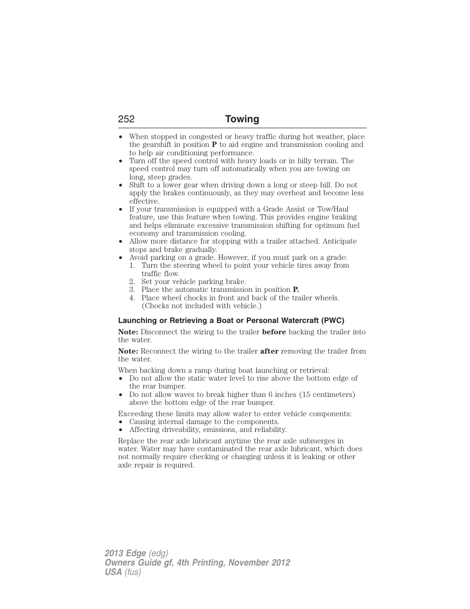 252 towing | FORD 2013 Edge v.4 User Manual | Page 253 / 533