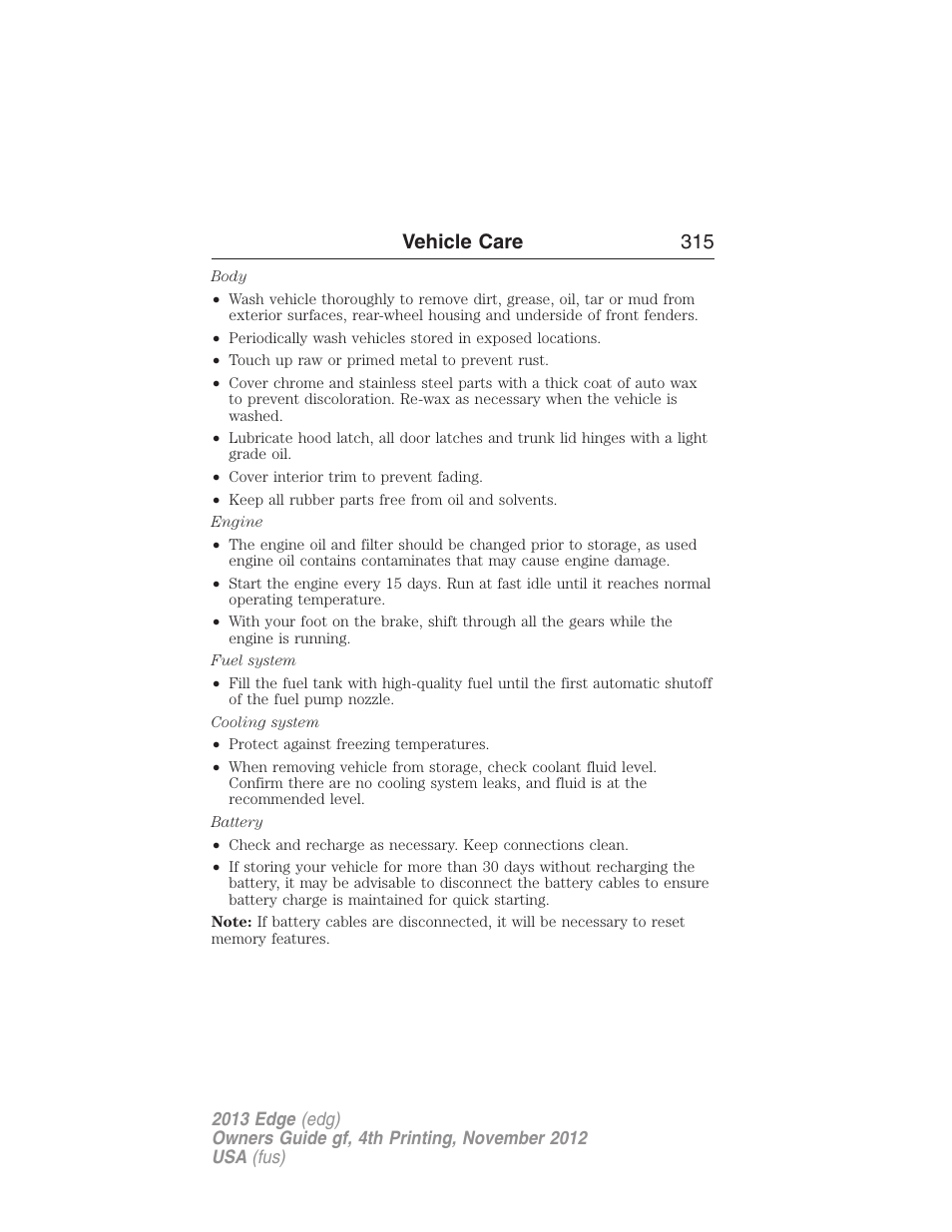 Vehicle care 315 | FORD 2013 Edge v.4 User Manual | Page 316 / 533