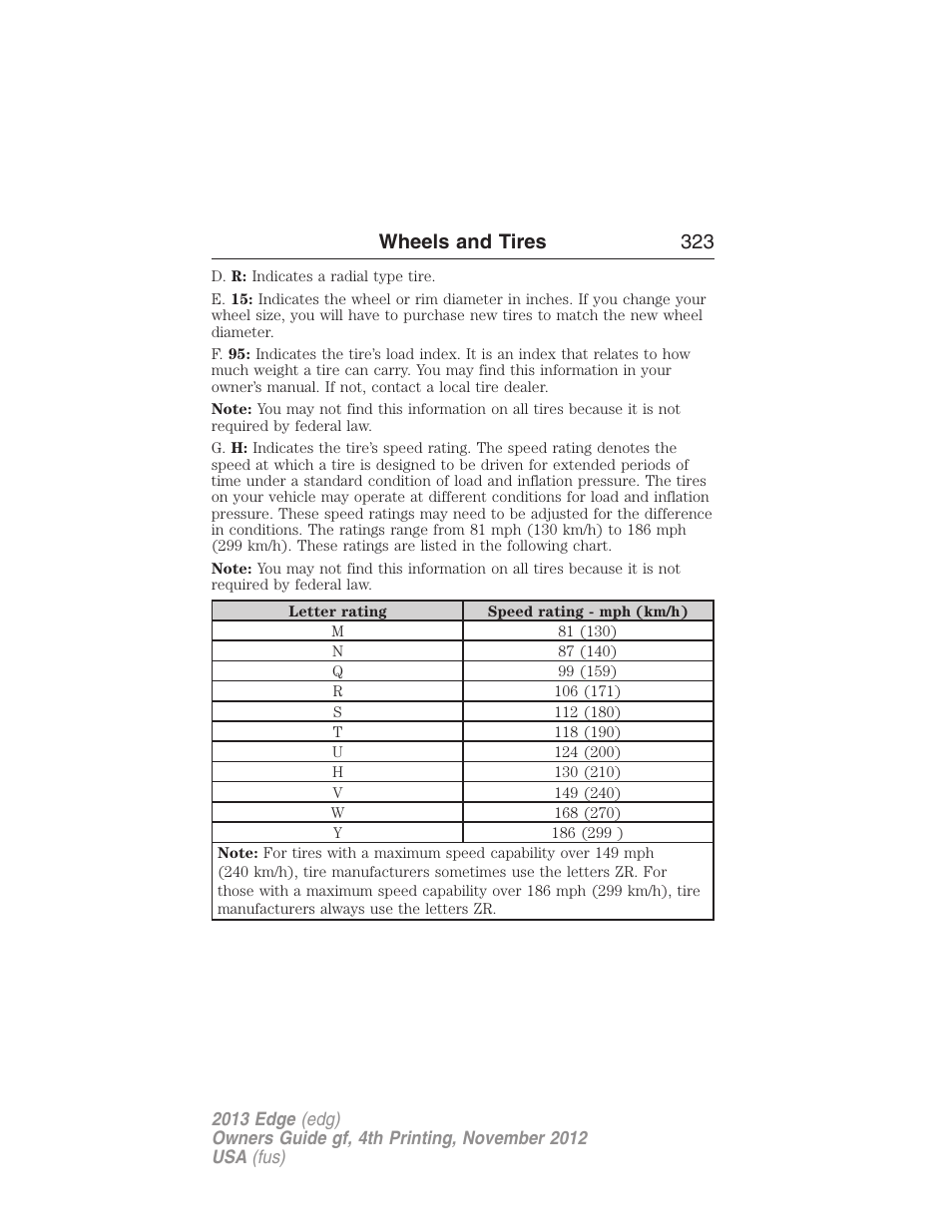 Wheels and tires 323 | FORD 2013 Edge v.4 User Manual | Page 324 / 533