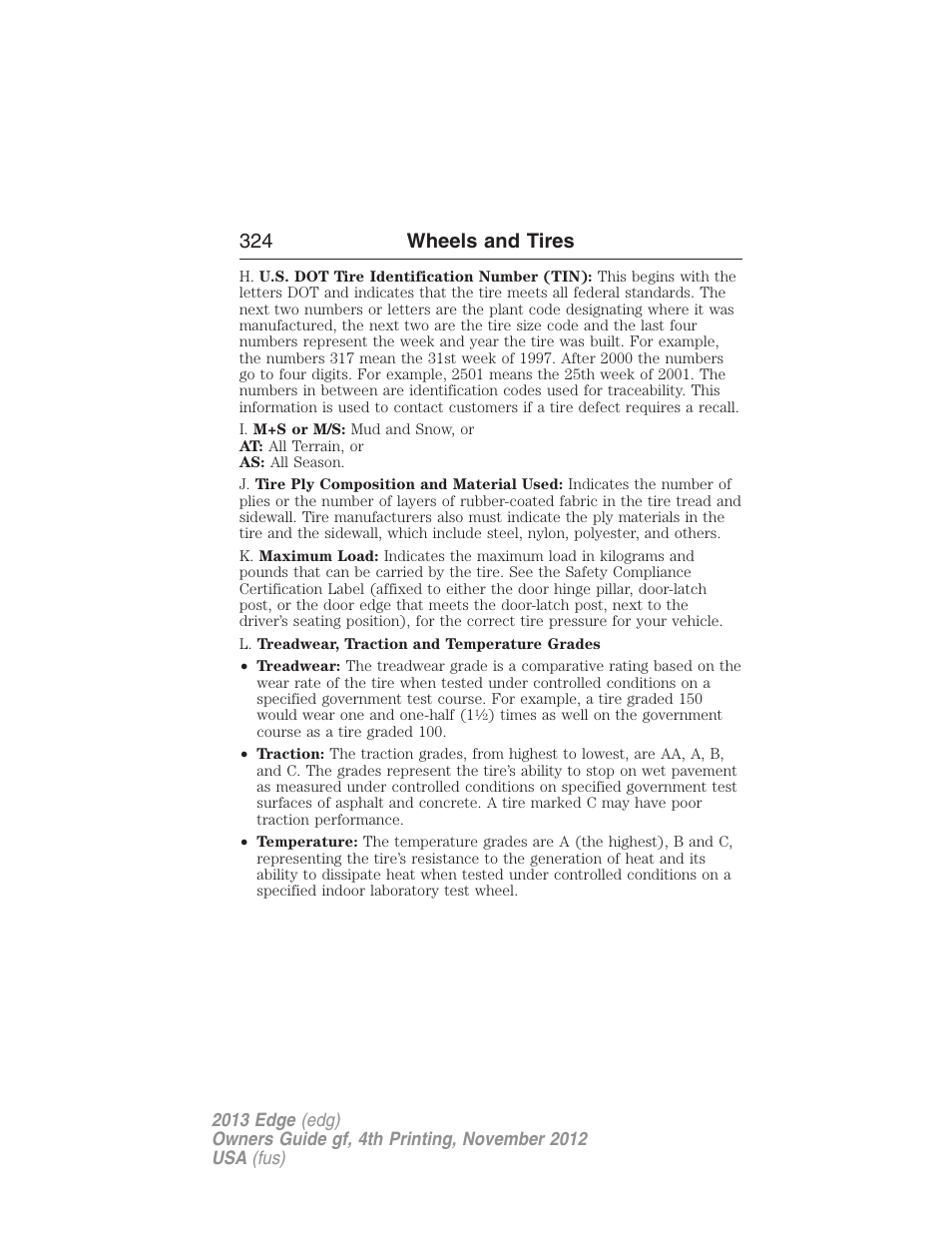 324 wheels and tires | FORD 2013 Edge v.4 User Manual | Page 325 / 533