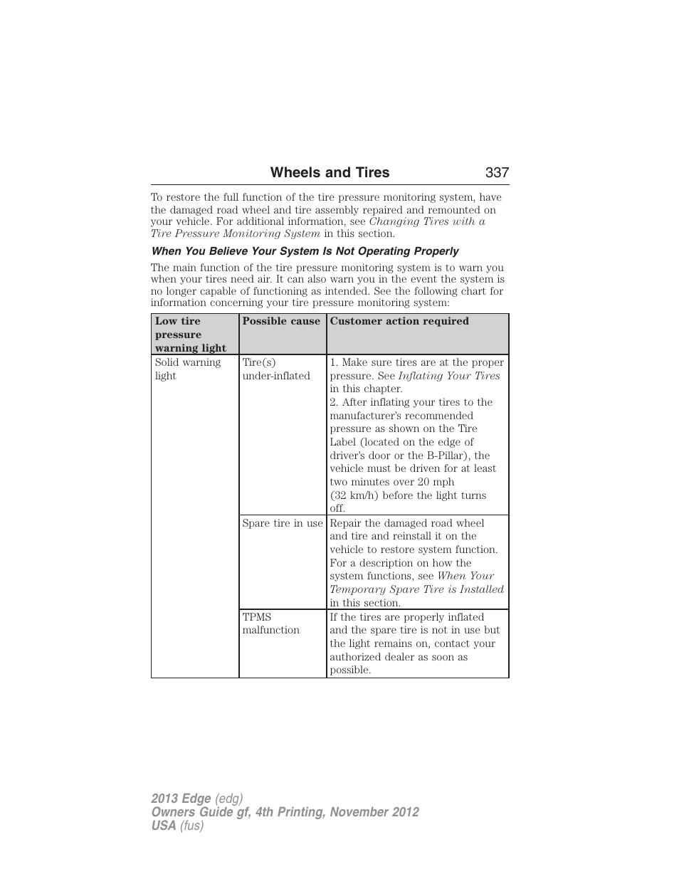 Wheels and tires 337 | FORD 2013 Edge v.4 User Manual | Page 338 / 533