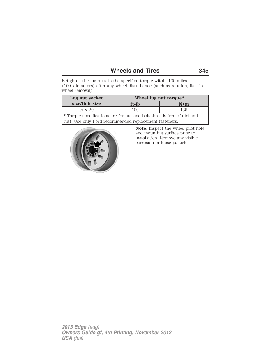 Wheels and tires 345 | FORD 2013 Edge v.4 User Manual | Page 346 / 533