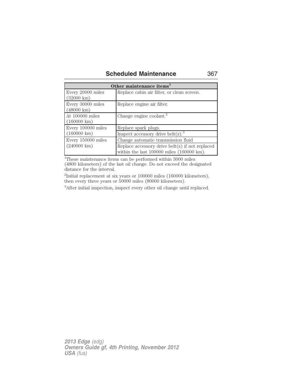 Scheduled maintenance 367 | FORD 2013 Edge v.4 User Manual | Page 368 / 533