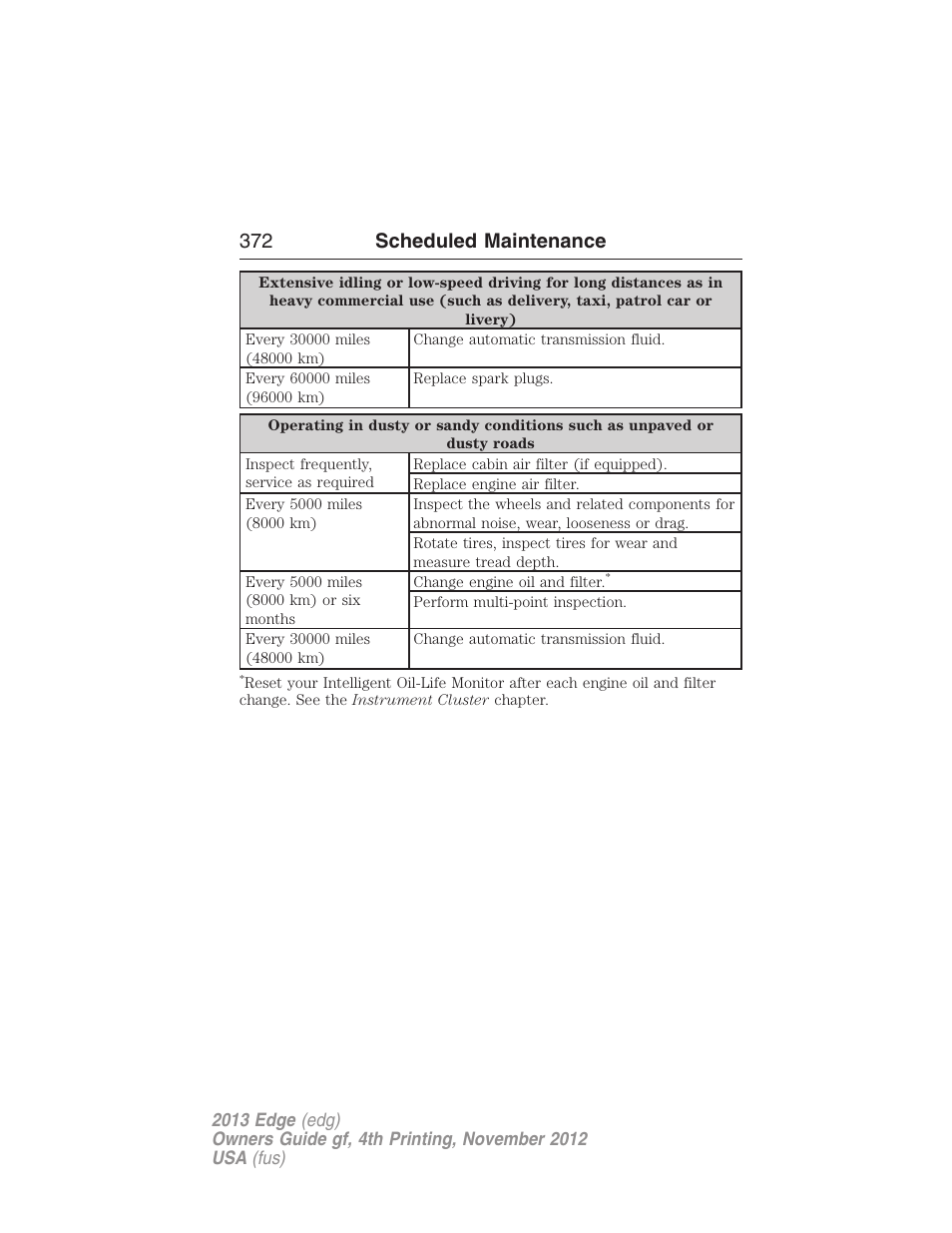372 scheduled maintenance | FORD 2013 Edge v.4 User Manual | Page 373 / 533