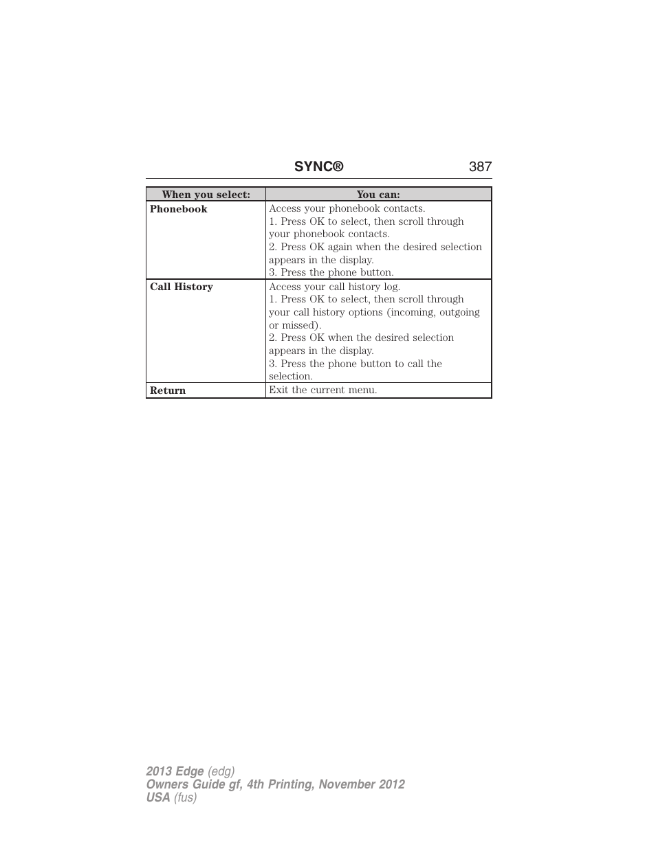 Sync® 387 | FORD 2013 Edge v.4 User Manual | Page 388 / 533