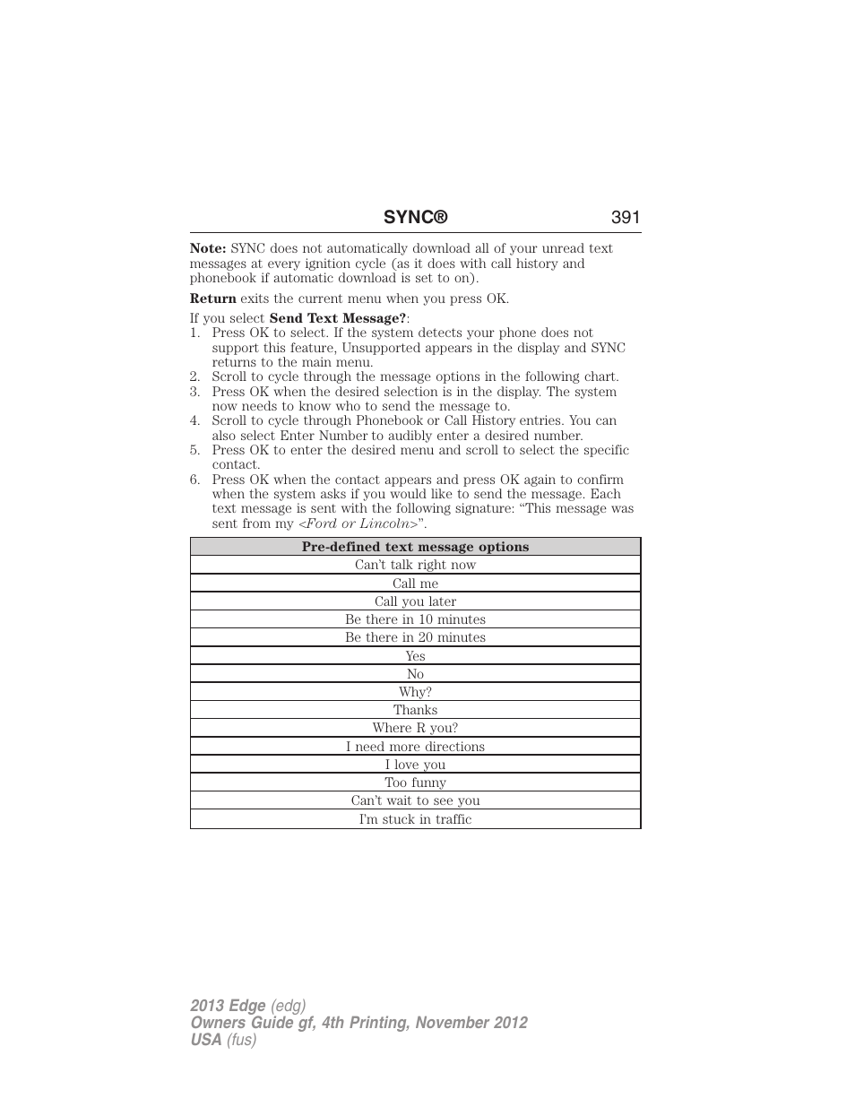 Sync® 391 | FORD 2013 Edge v.4 User Manual | Page 392 / 533