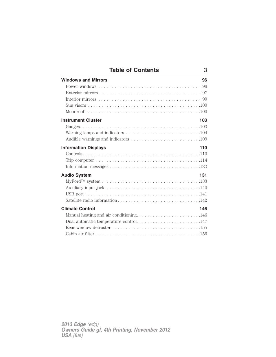 Table of contents 3 | FORD 2013 Edge v.4 User Manual | Page 4 / 533