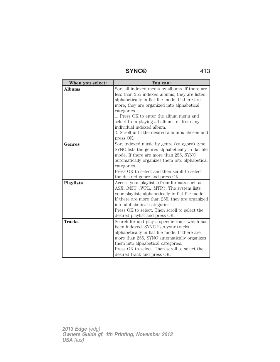 Sync® 413 | FORD 2013 Edge v.4 User Manual | Page 414 / 533