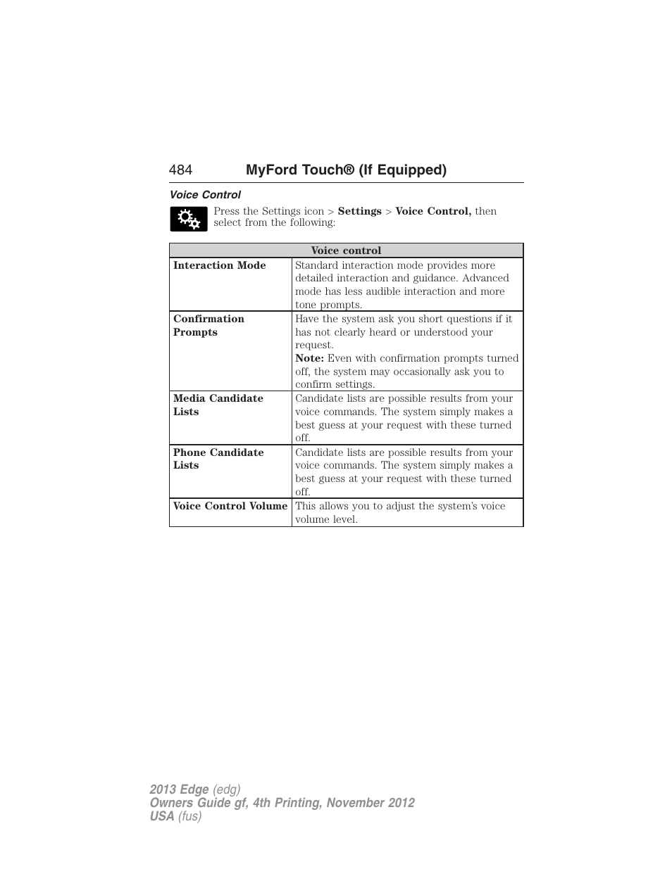 Voice control, 484 myford touch® (if equipped) | FORD 2013 Edge v.4 User Manual | Page 485 / 533