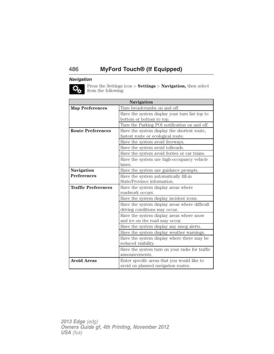 Navigation, 486 myford touch® (if equipped) | FORD 2013 Edge v.4 User Manual | Page 487 / 533