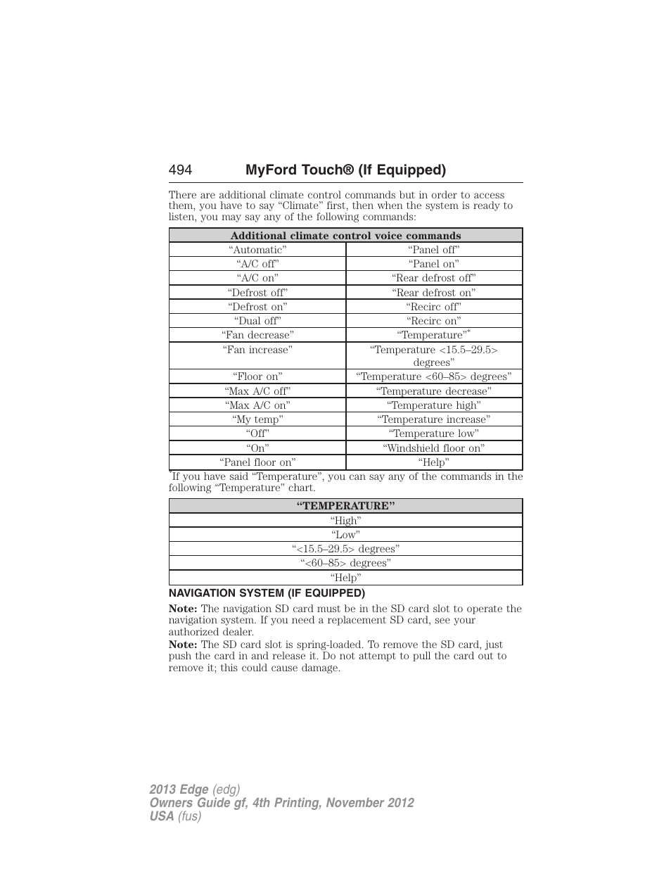 Navigation system (if equipped), Navigation system, 494 myford touch® (if equipped) | FORD 2013 Edge v.4 User Manual | Page 495 / 533