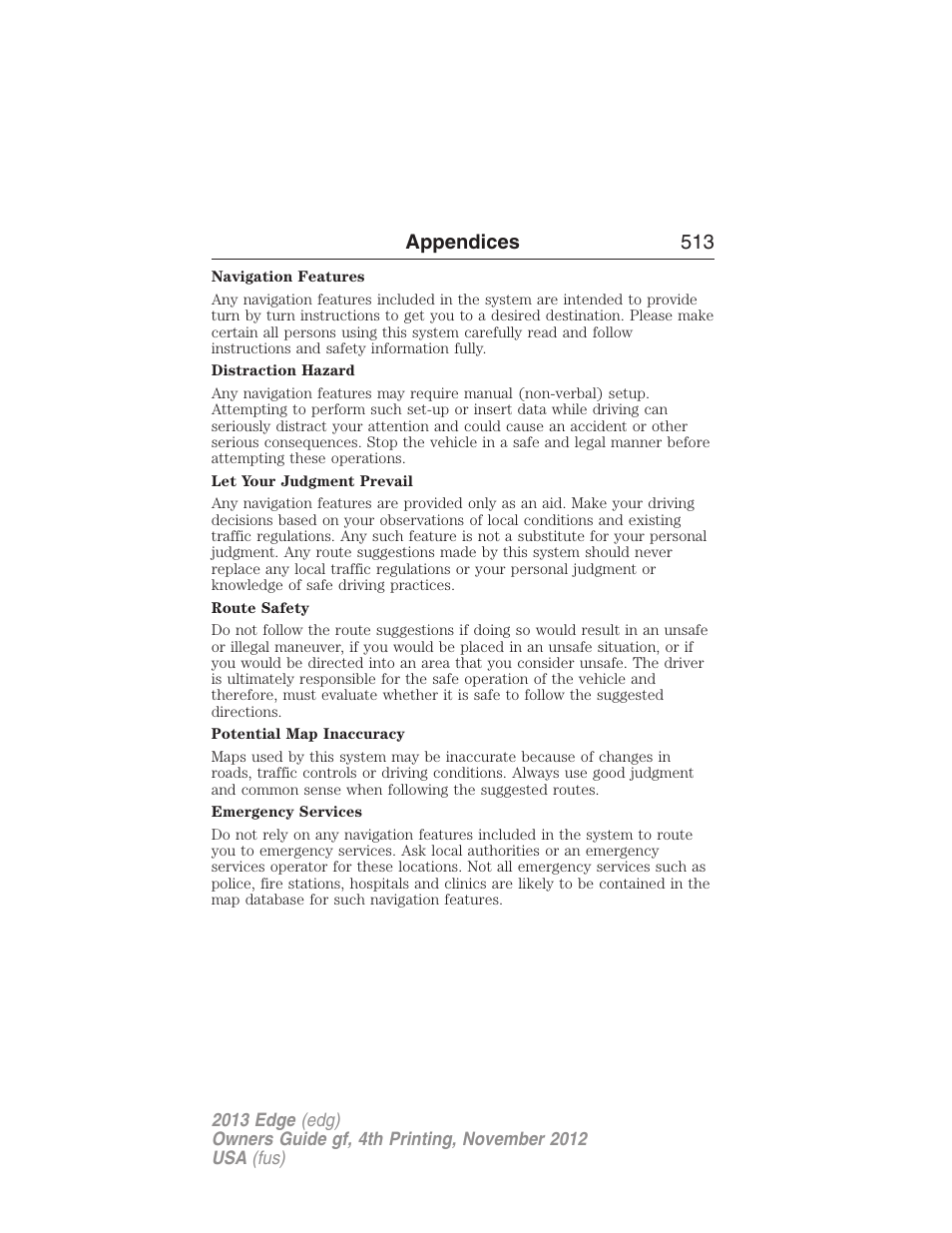 Appendices 513 | FORD 2013 Edge v.4 User Manual | Page 514 / 533