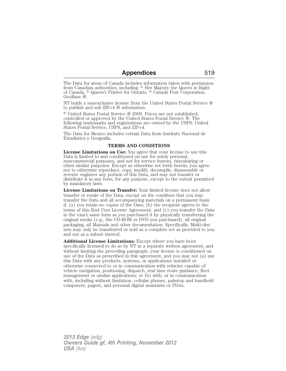 Appendices 519 | FORD 2013 Edge v.4 User Manual | Page 520 / 533