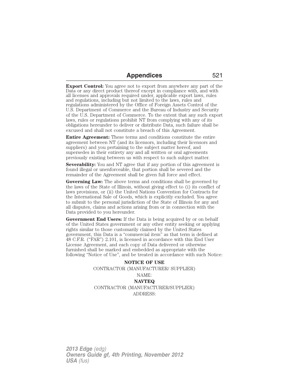 Appendices 521 | FORD 2013 Edge v.4 User Manual | Page 522 / 533