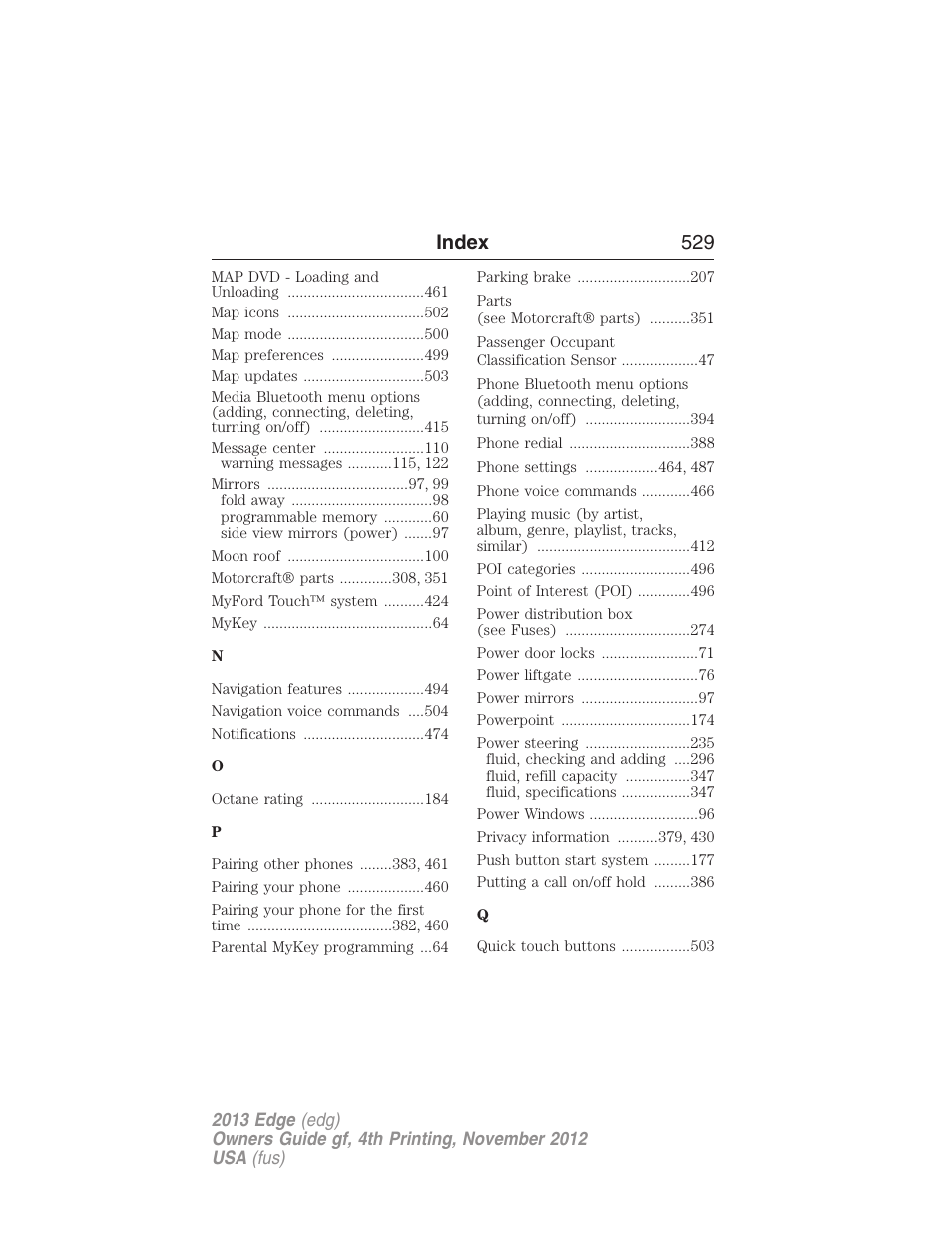 Index 529 | FORD 2013 Edge v.4 User Manual | Page 530 / 533
