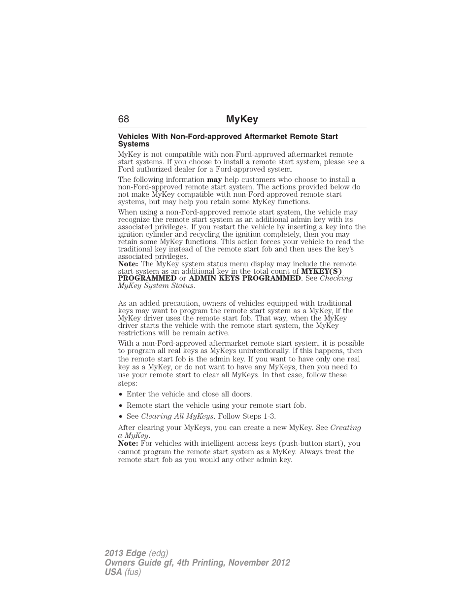 68 mykey | FORD 2013 Edge v.4 User Manual | Page 69 / 533