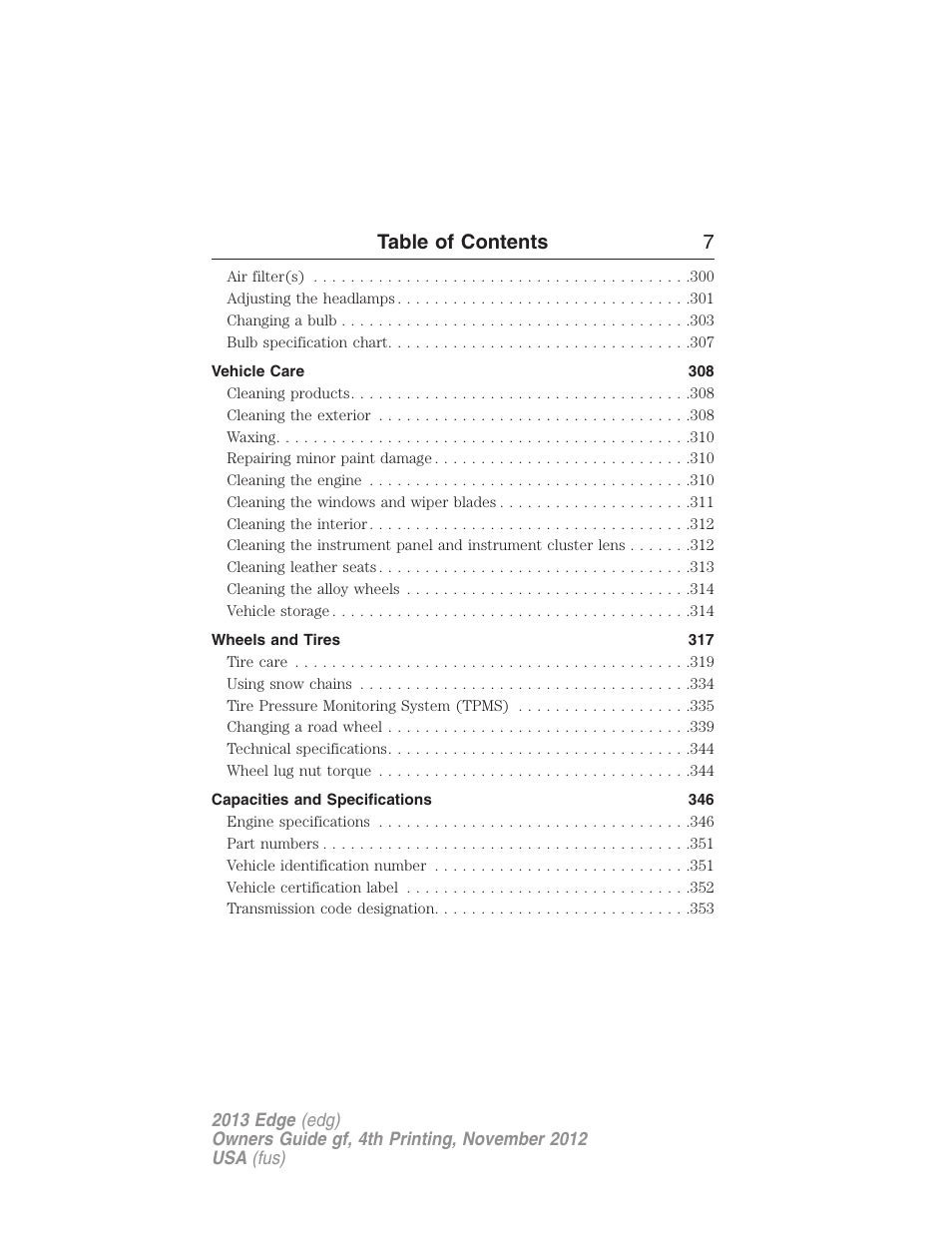 Table of contents 7 | FORD 2013 Edge v.4 User Manual | Page 8 / 533