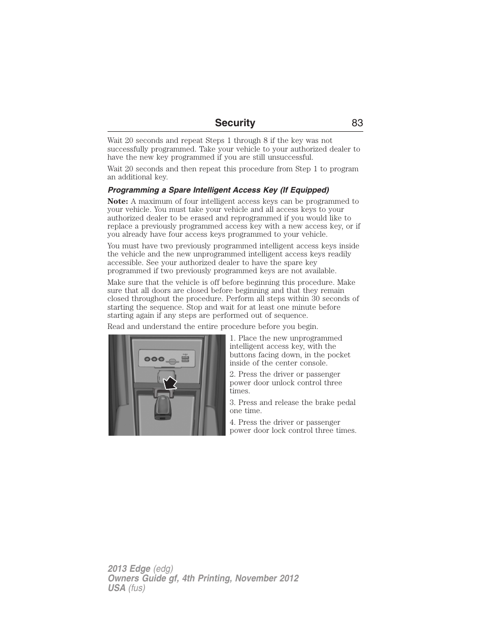 Security 83 | FORD 2013 Edge v.4 User Manual | Page 84 / 533