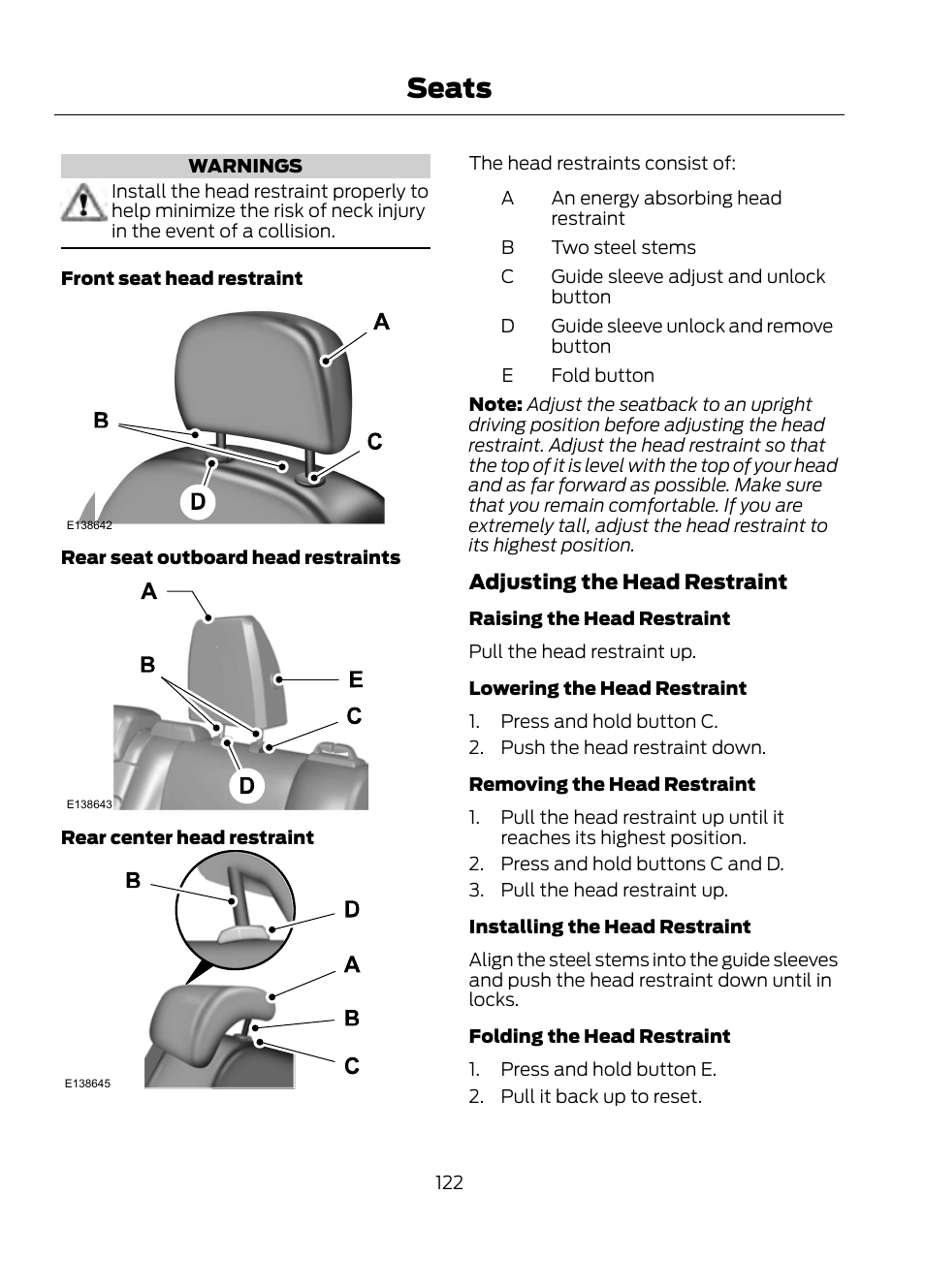 Seats | FORD 2013 Escape v.1 User Manual | Page 122 / 423