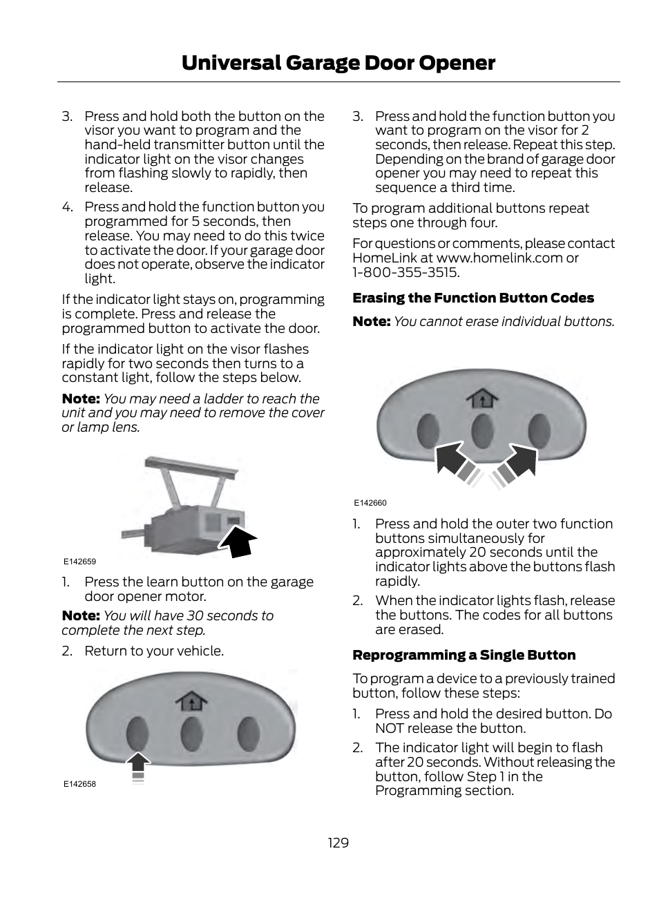 Universal garage door opener | FORD 2013 Escape v.1 User Manual | Page 129 / 423