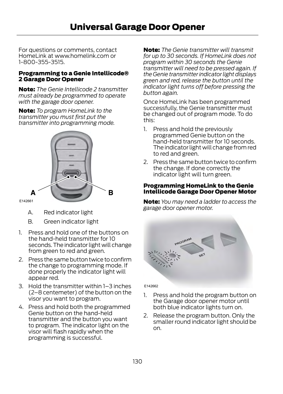 Universal garage door opener | FORD 2013 Escape v.1 User Manual | Page 130 / 423