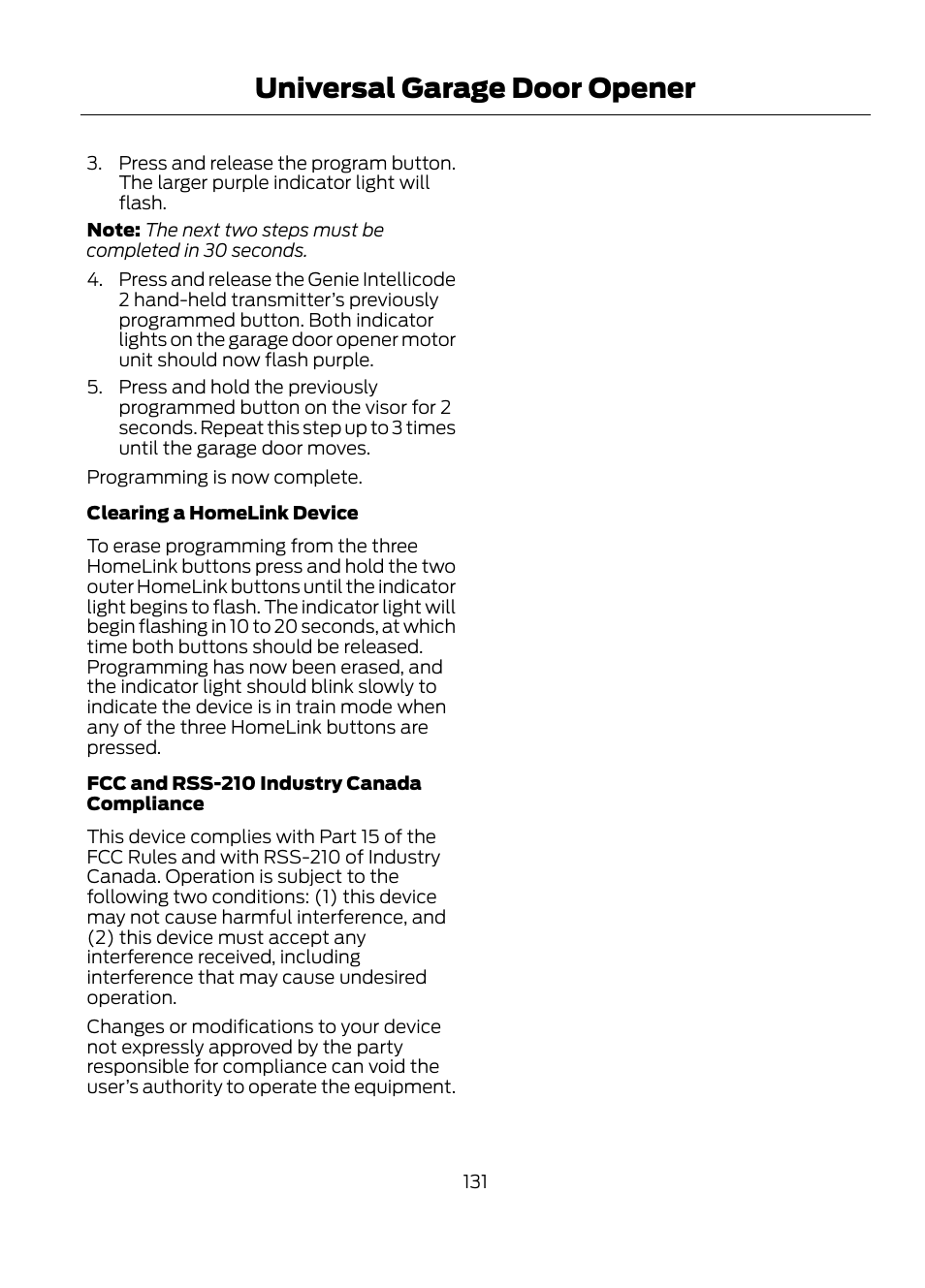 Universal garage door opener | FORD 2013 Escape v.1 User Manual | Page 131 / 423