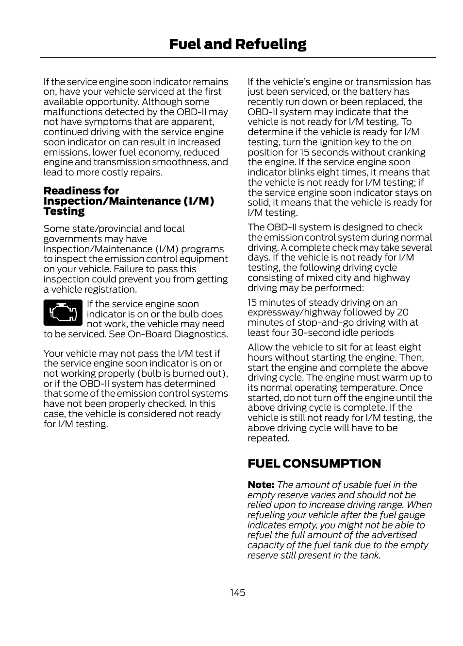 Fuel consumption, Fuel and refueling | FORD 2013 Escape v.1 User Manual | Page 145 / 423