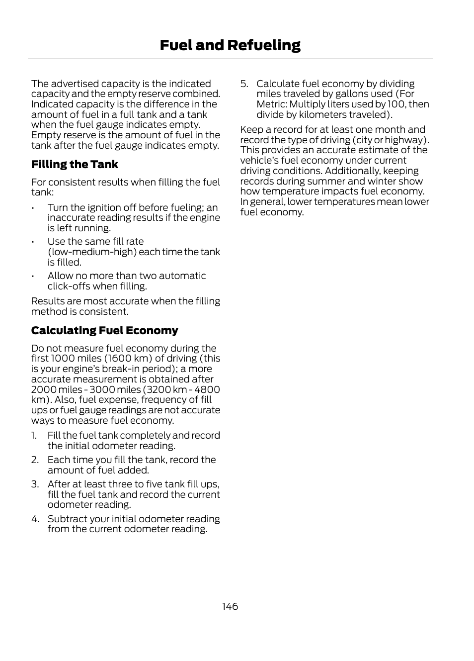 Fuel and refueling | FORD 2013 Escape v.1 User Manual | Page 146 / 423
