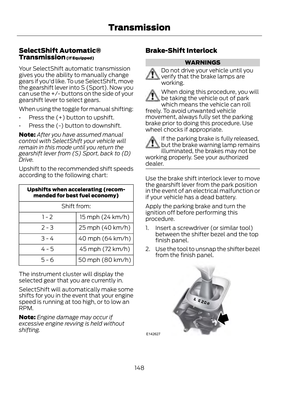 Transmission | FORD 2013 Escape v.1 User Manual | Page 148 / 423
