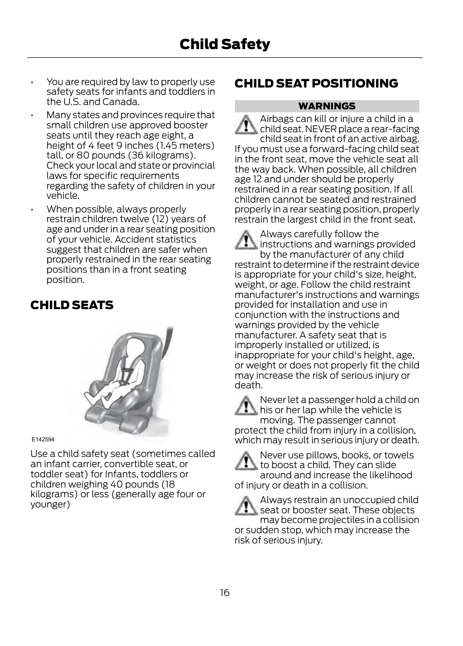 Child seats child seat positioning, Child safety, Child seats | Child seat positioning | FORD 2013 Escape v.1 User Manual | Page 16 / 423