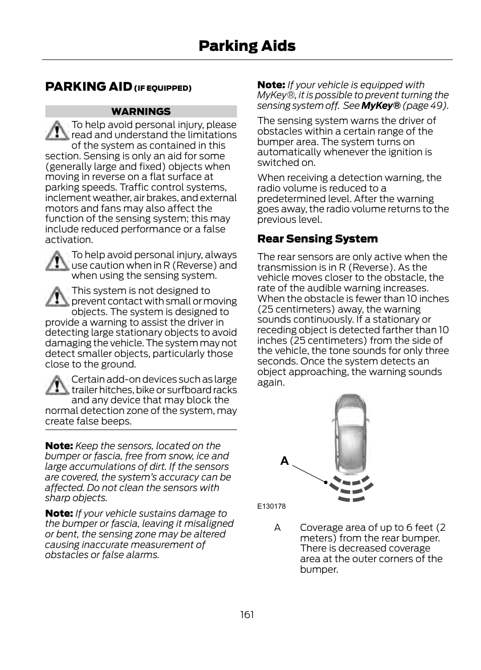Parking aids, Parking aid | FORD 2013 Escape v.1 User Manual | Page 161 / 423
