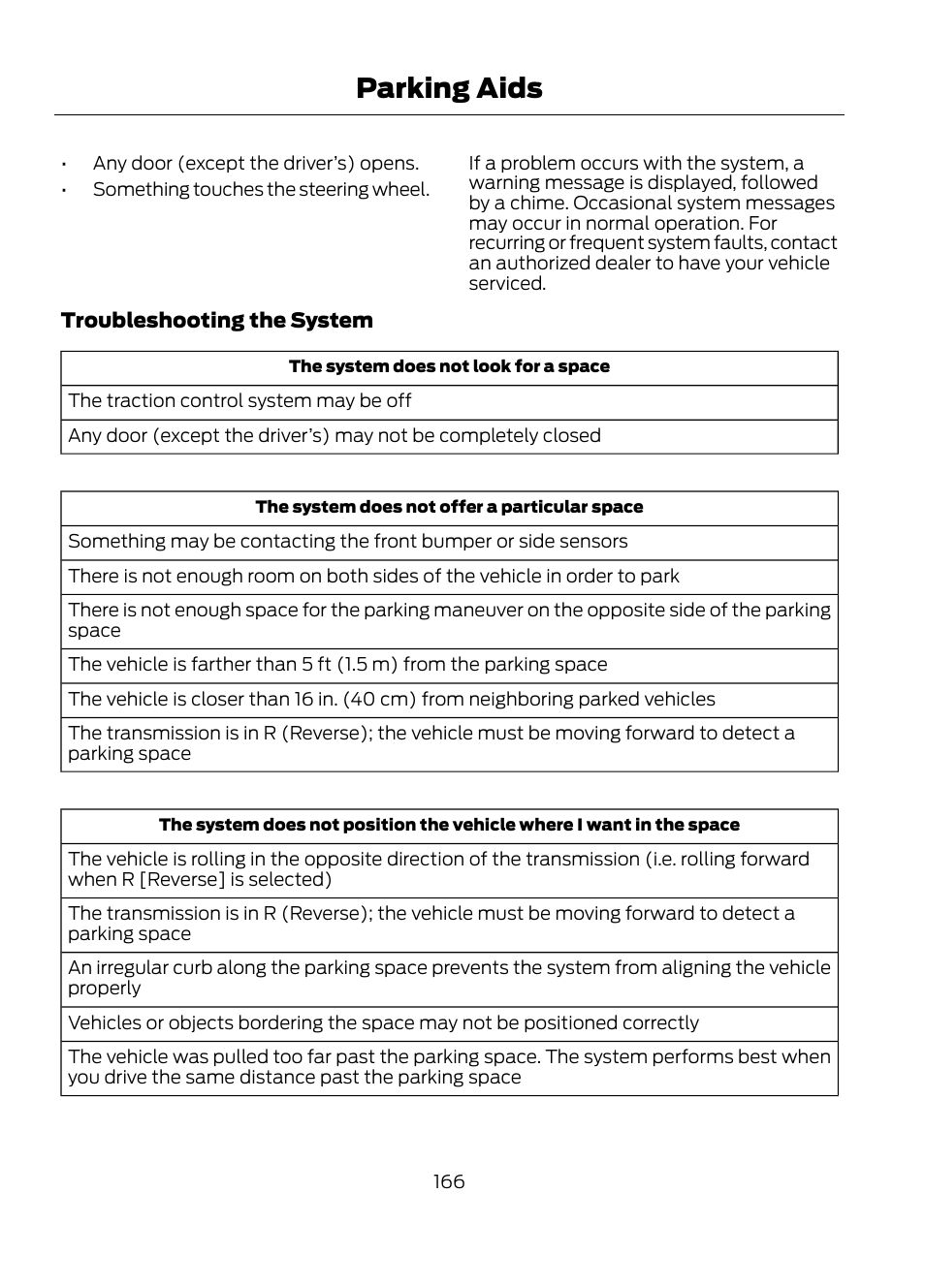 Parking aids | FORD 2013 Escape v.1 User Manual | Page 166 / 423