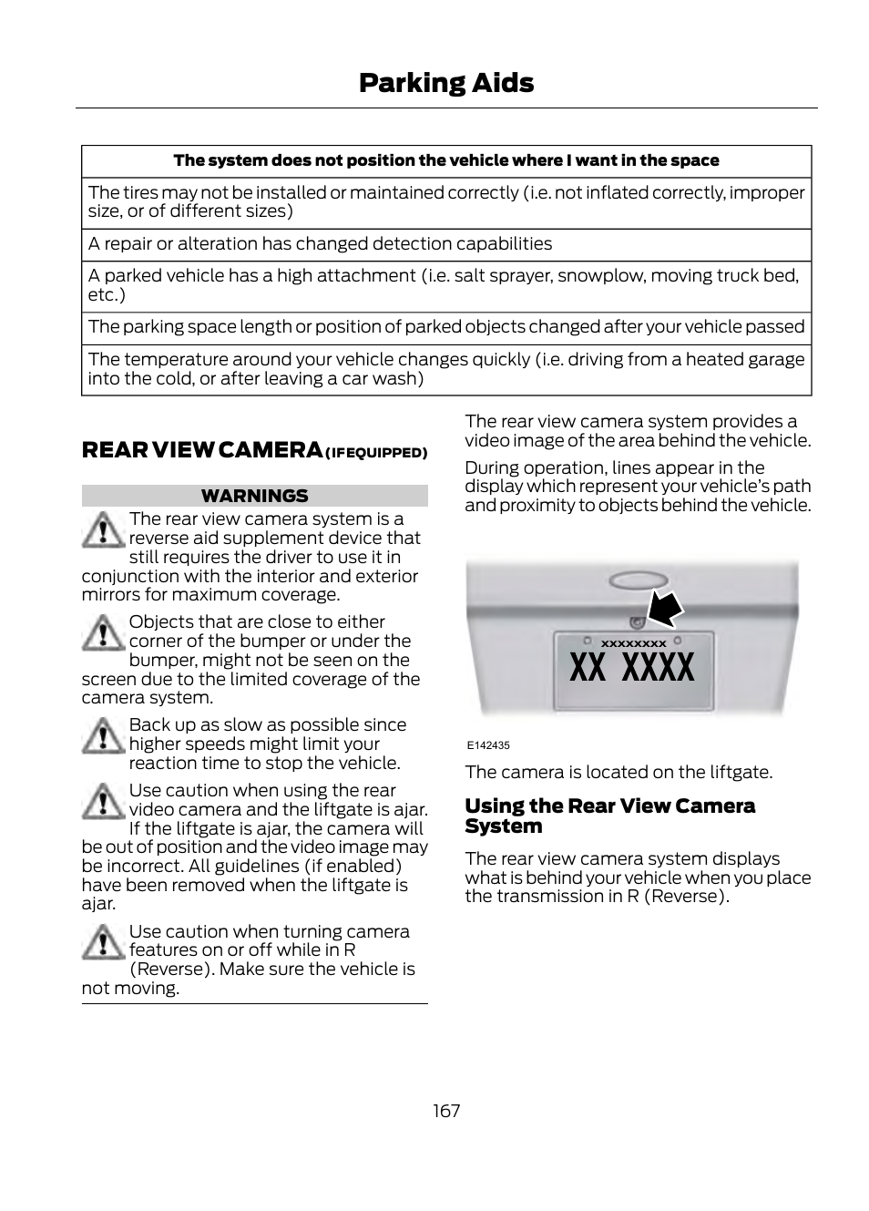 Rear view camera, Parking aids | FORD 2013 Escape v.1 User Manual | Page 167 / 423