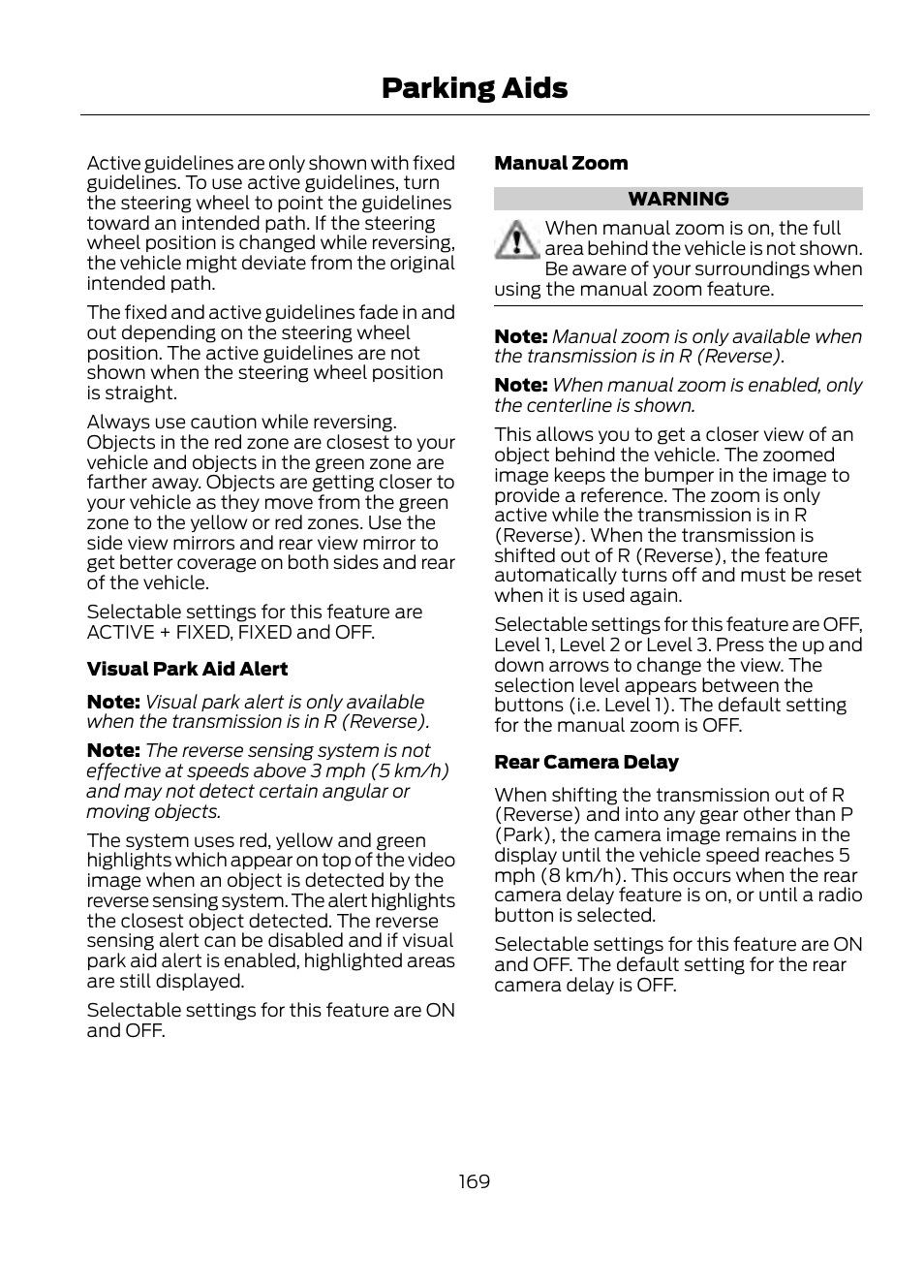 Parking aids | FORD 2013 Escape v.1 User Manual | Page 169 / 423