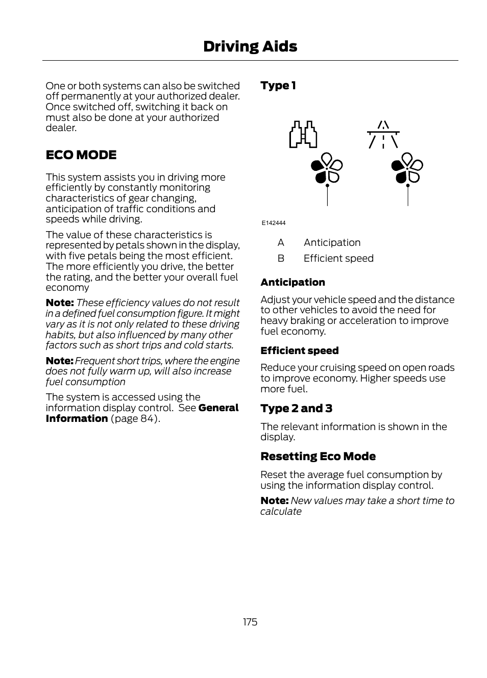 Eco mode, Driving aids | FORD 2013 Escape v.1 User Manual | Page 175 / 423