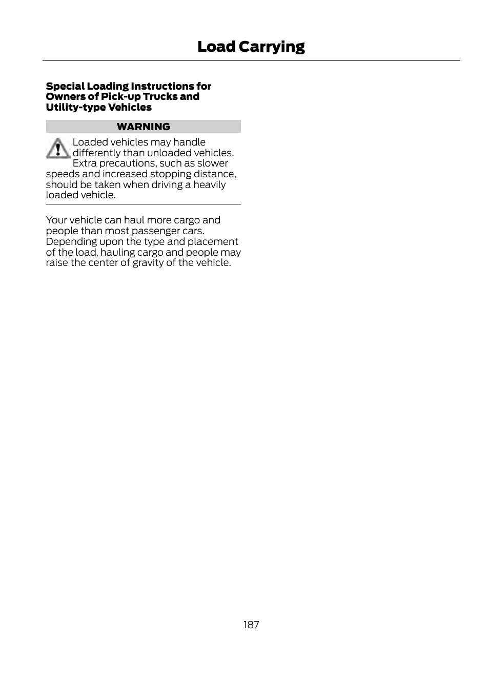 Load carrying | FORD 2013 Escape v.1 User Manual | Page 187 / 423