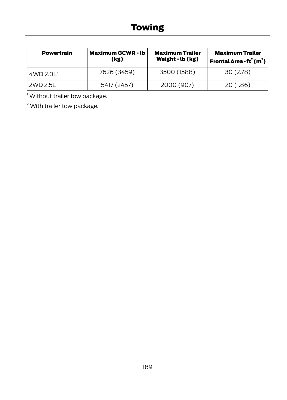 Towing | FORD 2013 Escape v.1 User Manual | Page 189 / 423