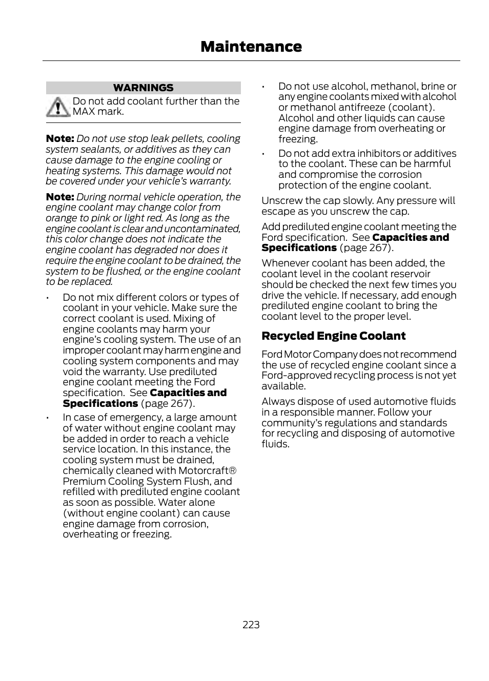 Maintenance | FORD 2013 Escape v.1 User Manual | Page 223 / 423