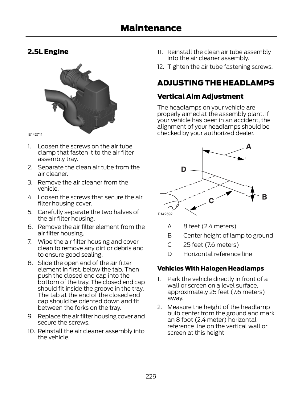 Adjusting the headlamps, Maintenance | FORD 2013 Escape v.1 User Manual | Page 229 / 423