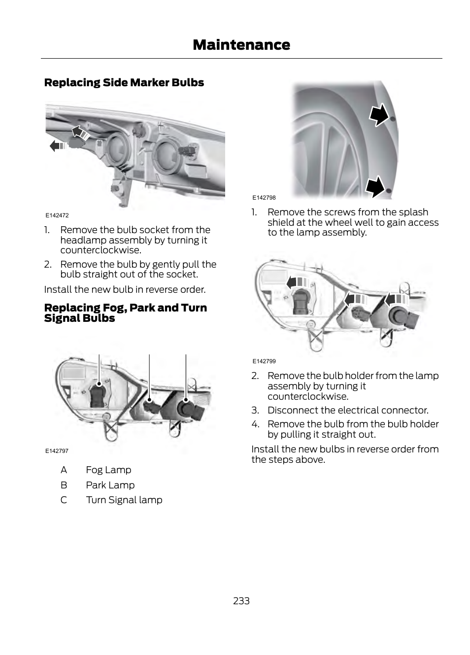 Maintenance, Ab c | FORD 2013 Escape v.1 User Manual | Page 233 / 423