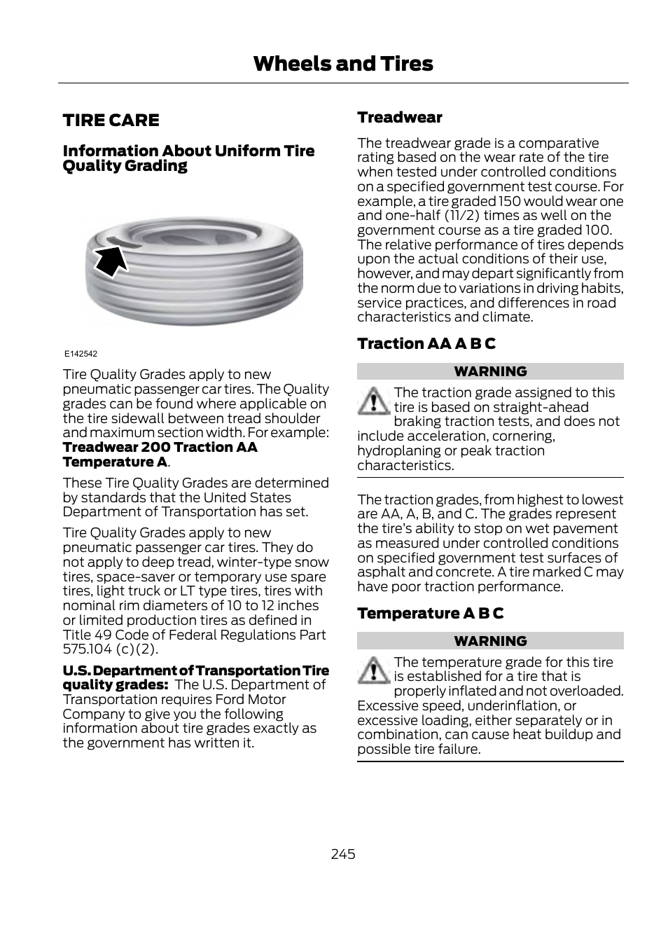 Tire care, Wheels and tires | FORD 2013 Escape v.1 User Manual | Page 245 / 423