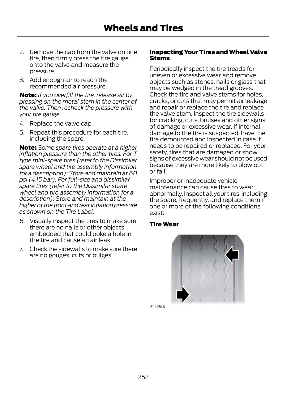 Wheels and tires | FORD 2013 Escape v.1 User Manual | Page 252 / 423