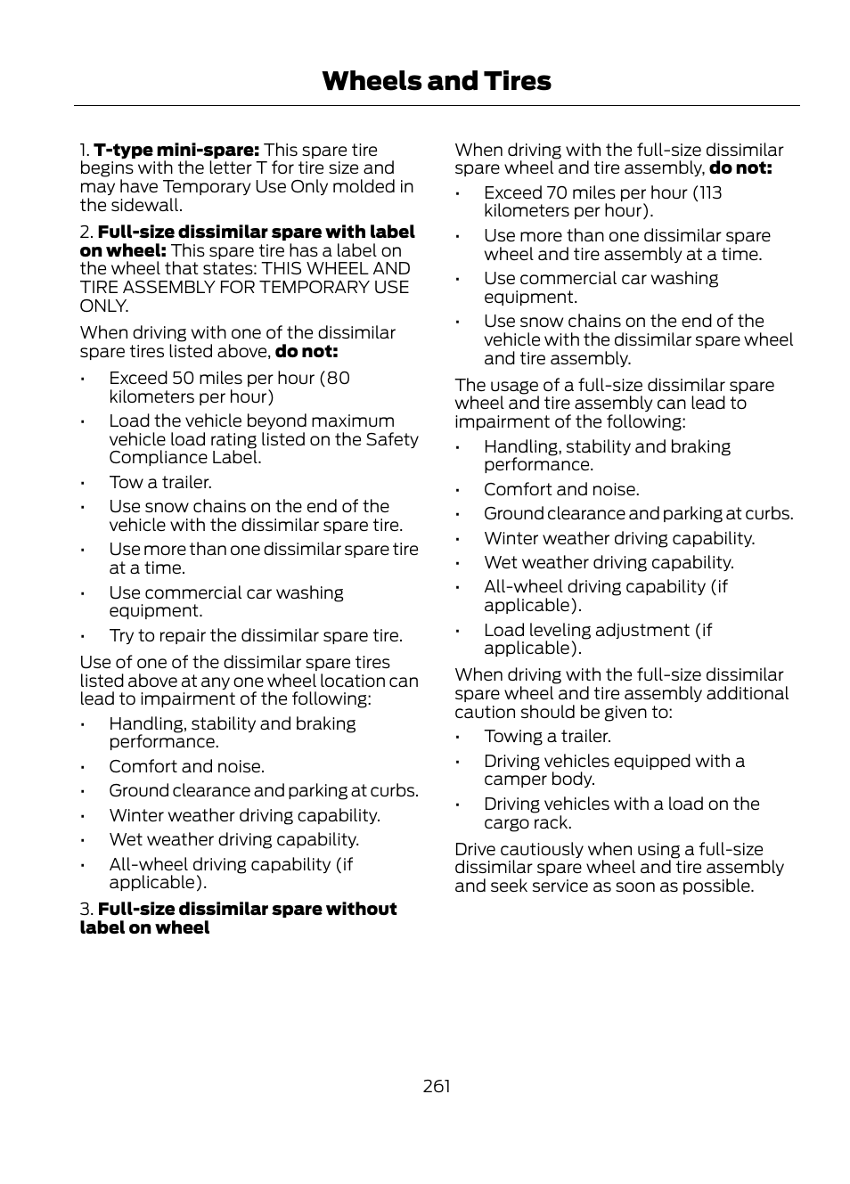 Wheels and tires | FORD 2013 Escape v.1 User Manual | Page 261 / 423