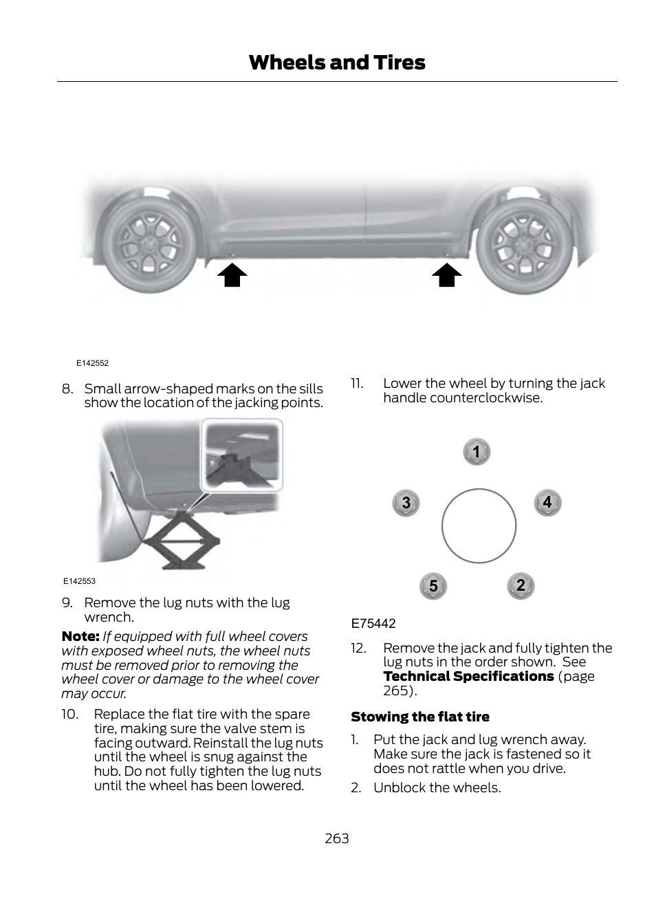 Wheels and tires | FORD 2013 Escape v.1 User Manual | Page 263 / 423