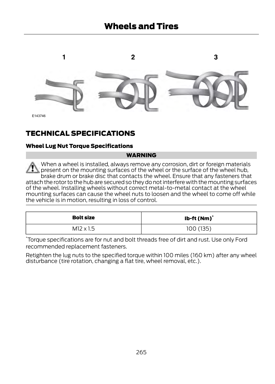 Technical specifications, Wheels and tires | FORD 2013 Escape v.1 User Manual | Page 265 / 423