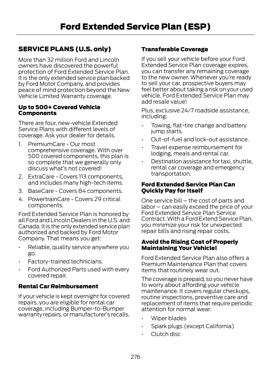 Ford extended service plan, Esp), Ford extended service plan (esp) | FORD 2013 Escape v.1 User Manual | Page 276 / 423