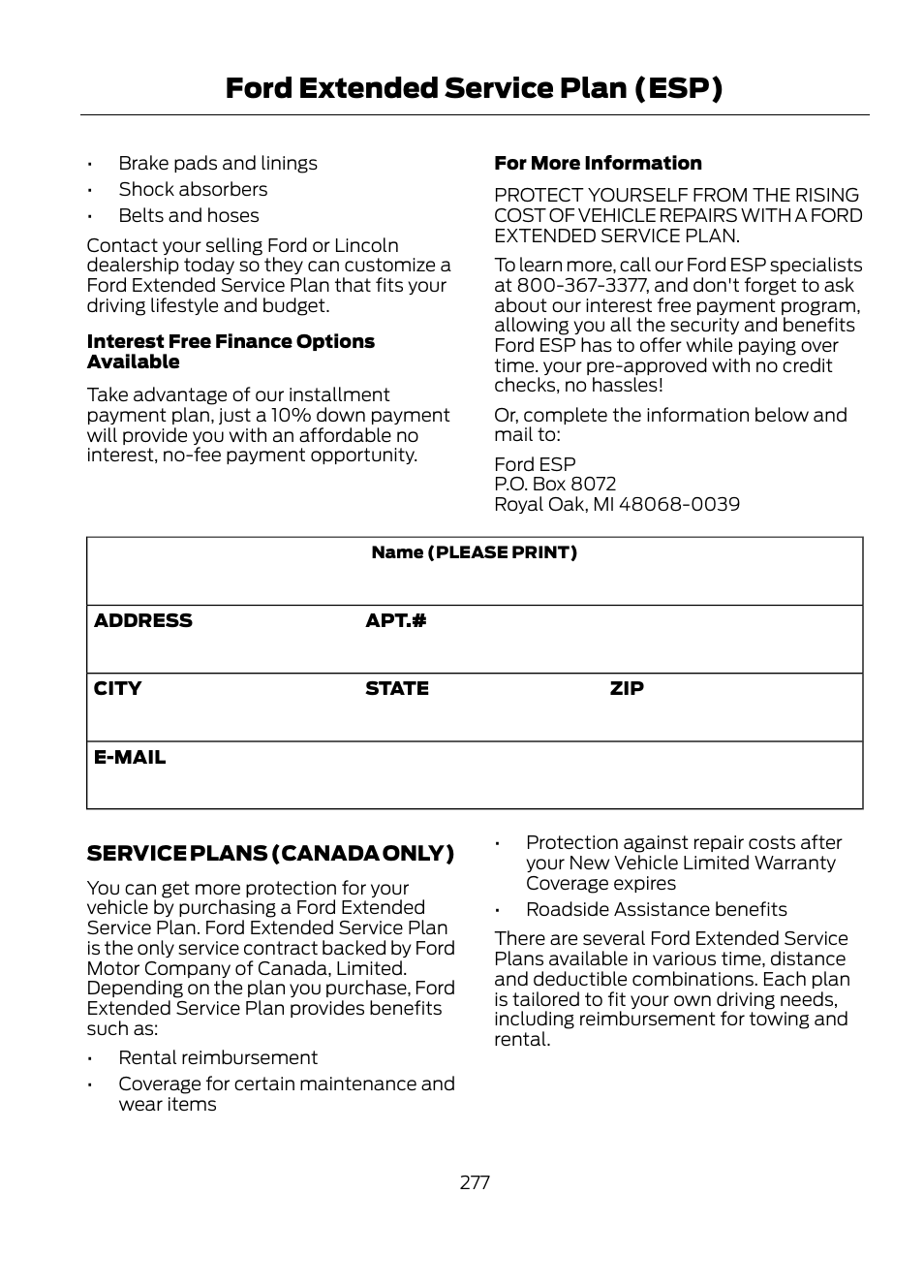 Ford extended service plan (esp) | FORD 2013 Escape v.1 User Manual | Page 277 / 423